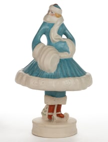 AMERICAN FULPER POTTERY ART DECO PORCELAIN ICE SKATER TWO-PART BOUDOIR / PERFUME LAMP
