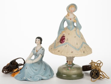 AMERICAN FULPER POTTERY ART DECO PORCELAIN FIGURAL WOMEN BOUDOIR / PERFUME LAMPS, LOT OF TWO