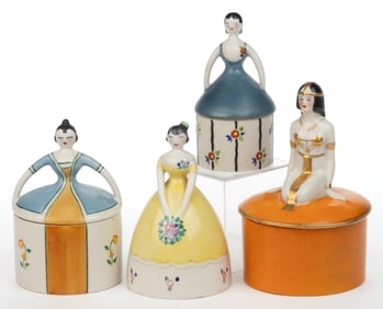 AMERICAN FULPER POTTERY ART DECO PORCELAIN DRESSER AND OTHER ARTICLES, LOT OF FOUR
