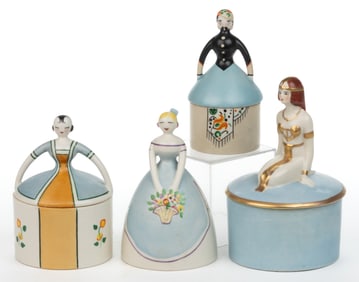 AMERICAN FULPER POTTERY ART DECO PORCELAIN DRESSER AND OTHER ARTICLES, LOT OF FOUR