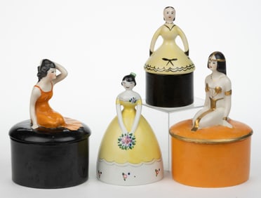 AMERICAN FULPER POTTERY ART DECO PORCELAIN DRESSER AND OTHER ARTICLES, LOT OF FOUR