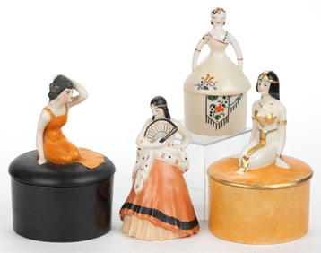 AMERICAN FULPER POTTERY ART DECO PORCELAIN DRESSER AND OTHER ARTICLES, LOT OF FOUR