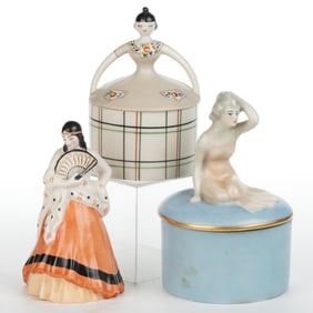 AMERICAN FULPER POTTERY ART DECO PORCELAIN DRESSER AND OTHER ARTICLES, LOT OF FOUR