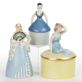 AMERICAN FULPER POTTERY ART DECO PORCELAIN DRESSER AND OTHER ARTICLES, LOT OF THREE