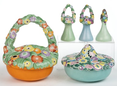 AMERICAN FULPER POTTERY FLORAL MOTIF CERAMIC ARTICLES, LOT OF FIVE