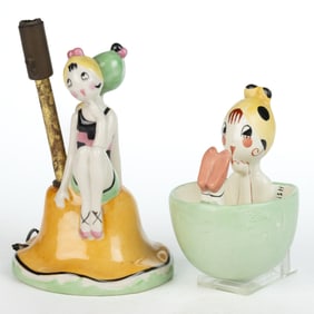 ANNIE FISH (BRITISH, 1890-1964), FULPER POTTERY BATHING / FLAPPER GIRL FIGURAL CERAMIC ARTICLES, LOT