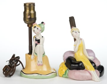 SIGNED ANNIE FISH (BRITISH, 1890-1964), FULPER POTTERY BATHING / FLAPPER GIRL FIGURAL PORCELAIN