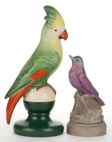 AMERICAN FULPER POTTERY PORCELAIN BIRD TWO-PART BOUDOIR / PERFUME LAMPS, LOT OF TWO