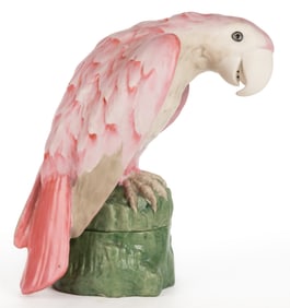 AMERICAN FULPER POTTERY ART DECO PORCELAIN PARROT TWO-PART BOUDOIR / PERFUME LAMP