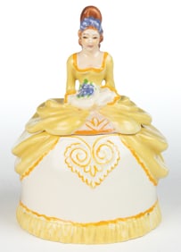 AMERICAN FULPER POTTERY PORCELAIN TWO-PART WOMAN FIGURAL MUSIC BOX