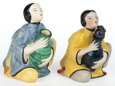 AMERICAN FULPER POTTERY ART DECO PORCELAIN "CHIN TOY" FIGURAL PERFUME BOTTLES, LOT OF TWO