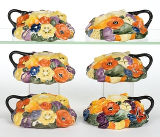 AMERICAN FULPER POTTERY FLORAL MOTIF CERAMIC CANDLESTICKS, LOT OF SIX