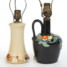 AMERICAN FULPER POTTERY FLORAL MOTIF CERAMIC LAMPS, LOT OF TWO