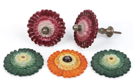AMERICAN FULPER POTTERY CERAMIC ROSETTE CURTAIN PINS / TIEBACKS, LOT OF FIVE
