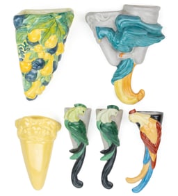 AMERICAN FULPER POTTERY CERAMIC WALL POCKETS, LOT OF SIX
