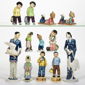 AMERICAN GORT BONE CHINA HAND-PAINTED CERAMIC ASIAN CHILDREN AND OTHER FIGURES, LOT OF 12