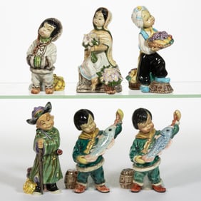 AMERICAN GORT BONE CHINA HAND-PAINTED CERAMIC ASIAN AND INUIT FIGURES, LOT OF SIX