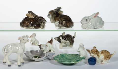 AMERICAN GORT BONE CHINA HAND-PAINTED CERAMIC ANIMAL FIGURES, LOT OF NINE