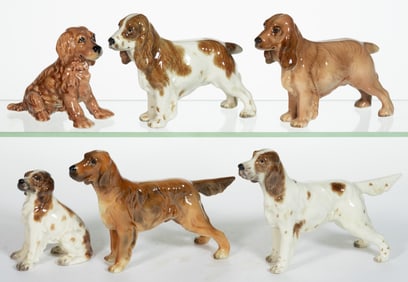 AMERICAN GORT BONE CHINA HAND-PAINTED CERAMIC DOG FIGURES, LOT OF SIX