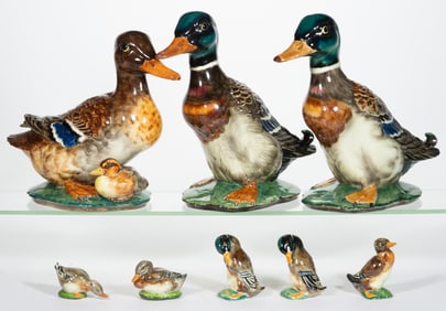 AMERICAN GORT BONE CHINA HAND-PAINTED CERAMIC DUCK FIGURES, LOT OF EIGHT