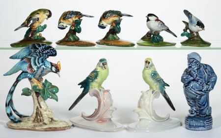 AMERICAN GORT BONE CHINA HAND-PAINTED CERAMIC BIRD FIGURES, LOT OF EIGHT