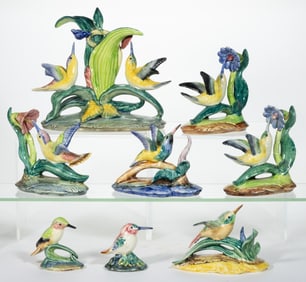 AMERICAN STANGL POTTERY HAND-PAINTED CERAMIC BIRD FIGURES, LOT OF EIGHT