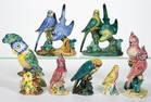 AMERICAN STANGL POTTERY HAND-PAINTED CERAMIC PARROT FIGURES, LOT OF SEVEN