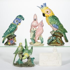 AMERICAN STANGL POTTERY HAND-PAINTED CERAMIC PARROT FIGURES, LOT OF FOUR