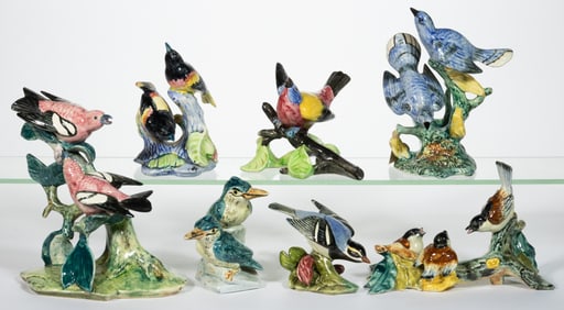 AMERICAN STANGL POTTERY HAND-PAINTED CERAMIC BIRD FIGURES, LOT OF SEVEN