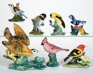 AMERICAN STANGL POTTERY HAND-PAINTED CERAMIC BIRD FIGURES, LOT OF SEVEN