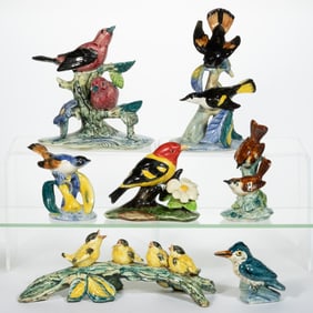 AMERICAN STANGL POTTERY HAND-PAINTED CERAMIC BIRD FIGURES, LOT OF SEVEN