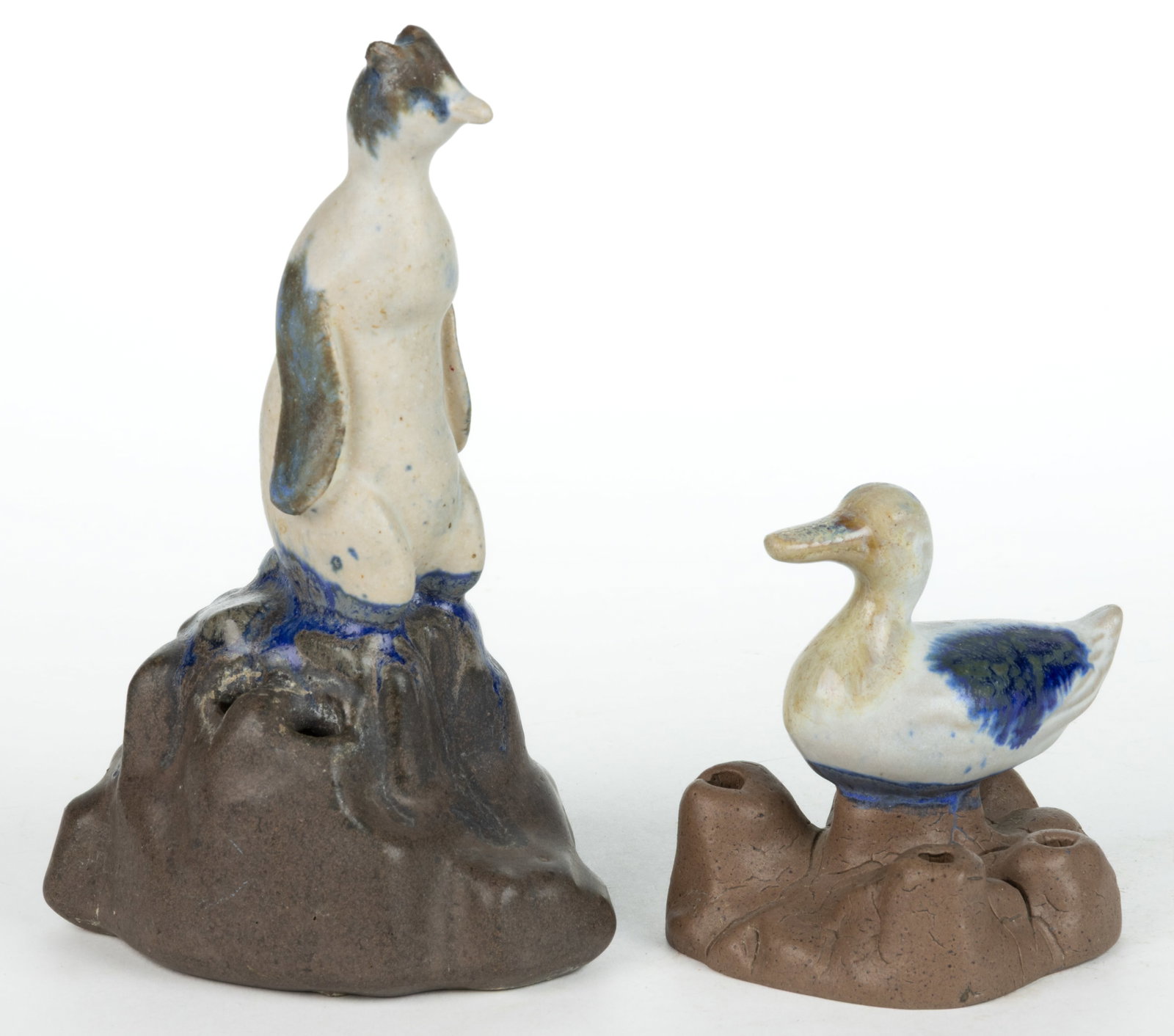 AMERICAN FULPER POTTERY FIGURAL BIRD FLOWER FROGS, LOT OF TWO (1 of 3)