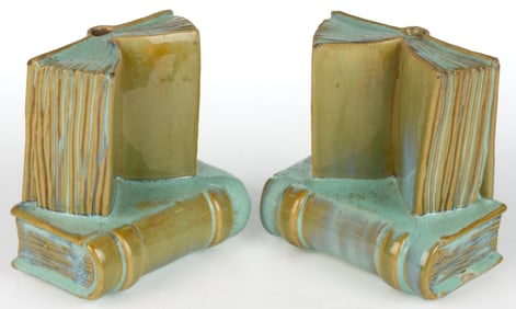 AMERICAN FULPER POTTERY FIGURAL BOOK PAIR OF BOOKENDS