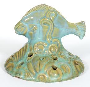 AMERICAN FULPER POTTERY FIGURAL FISH FLOWER FROG
