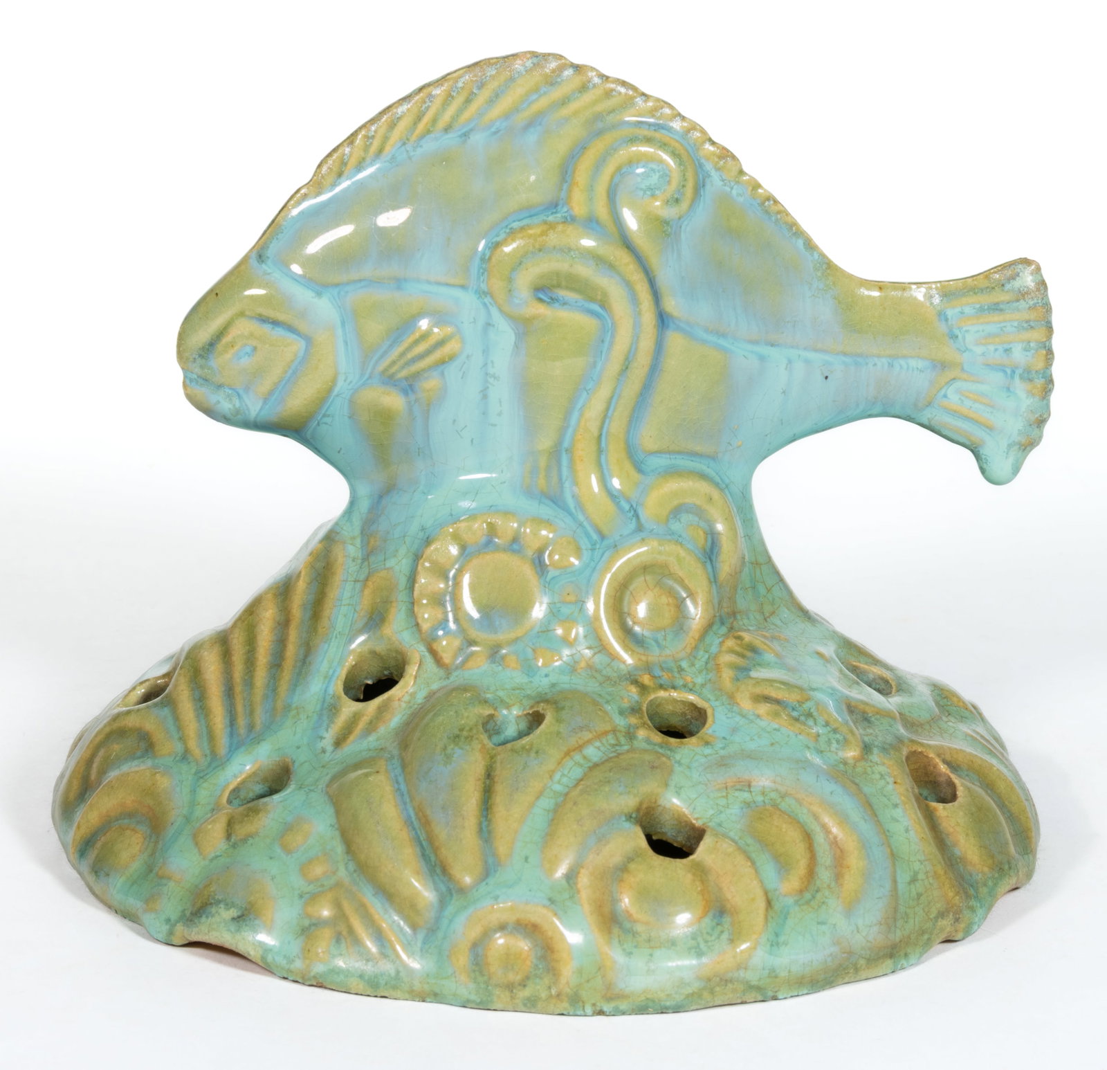 AMERICAN FULPER POTTERY FIGURAL FISH FLOWER FROG (1 of 3)