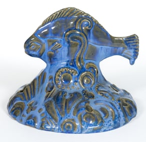 AMERICAN FULPER POTTERY FIGURAL FISH FLOWER FROG