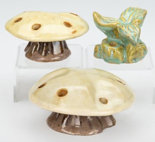 AMERICAN FULPER POTTERY FIGURAL FOREST MOTIF FLOWER FROGS, LOT OF THREE