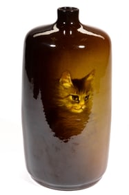 AMERICAN OWENS "UTOPIAN" ART POTTERY CAT MOTIF VASE