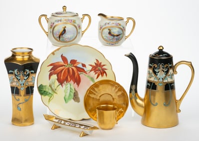AMERICAN PICKARD-DECORATED PORCELAIN ARTICLES, LOT OF EIGHT