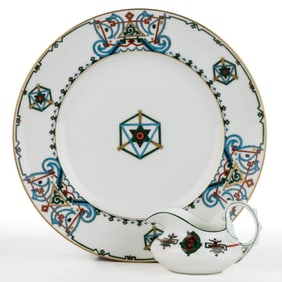 RUSSIAN KORNILOV BROTHERS PORCELAIN TEA AND TABLE ARTICLES, LOT OF TWO