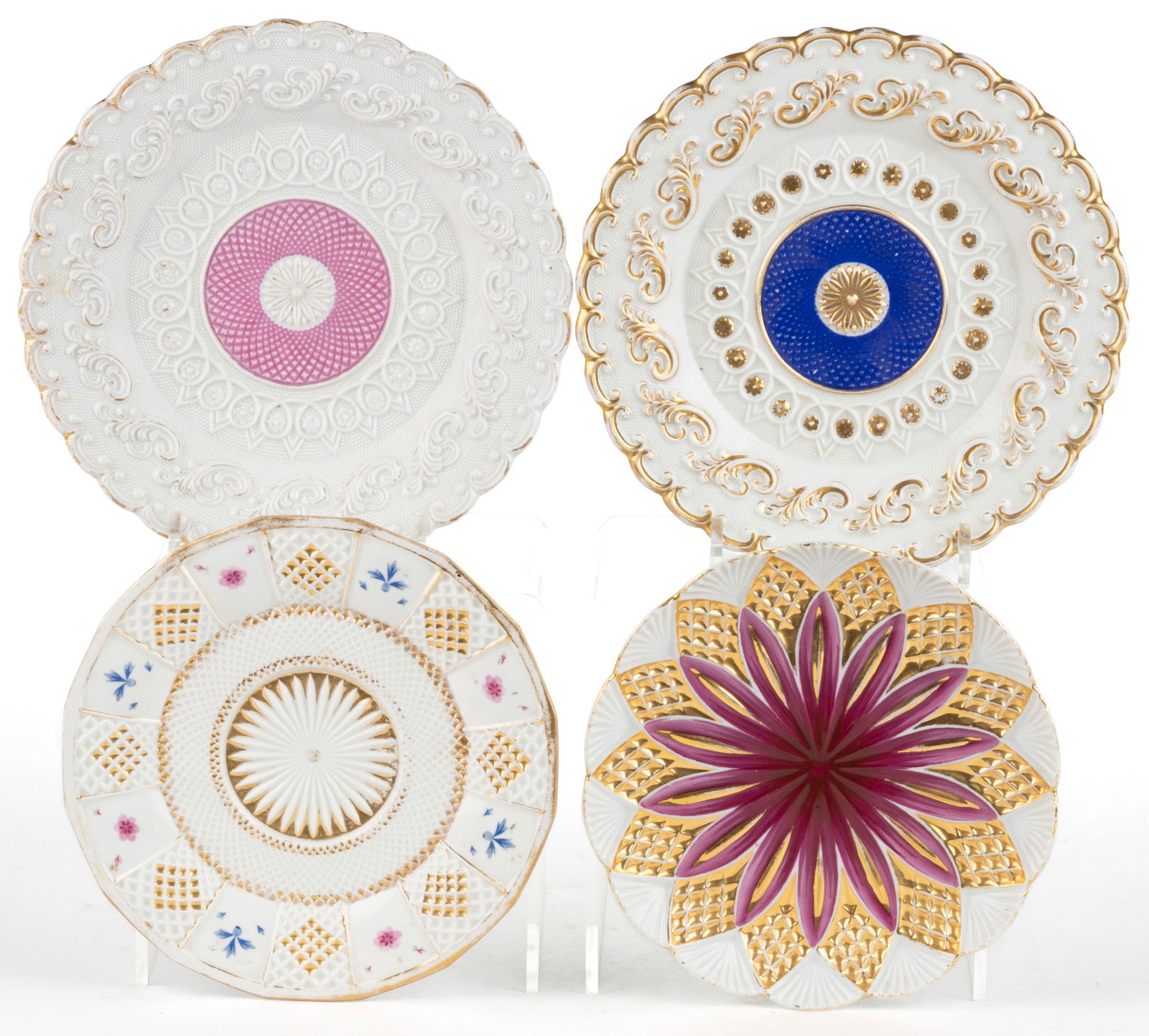 GERMAN MEISSEN PORCELAIN RELIEF GILT-DECORATED PLATES, LOT OF FOUR (1 of 2)