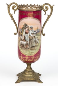 R.S. SUHL PORCELAIN ORMOLU-MOUNTED HOMECRAFTS VASE