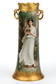 SIGNED FRENCH LIMOGES PORCELAIN HAND-PAINTED PORTRAIT VASE