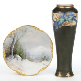 FRENCH LIMOGES PORCELAIN HAND-PAINTED ARTICLES, LOT OF TWO
