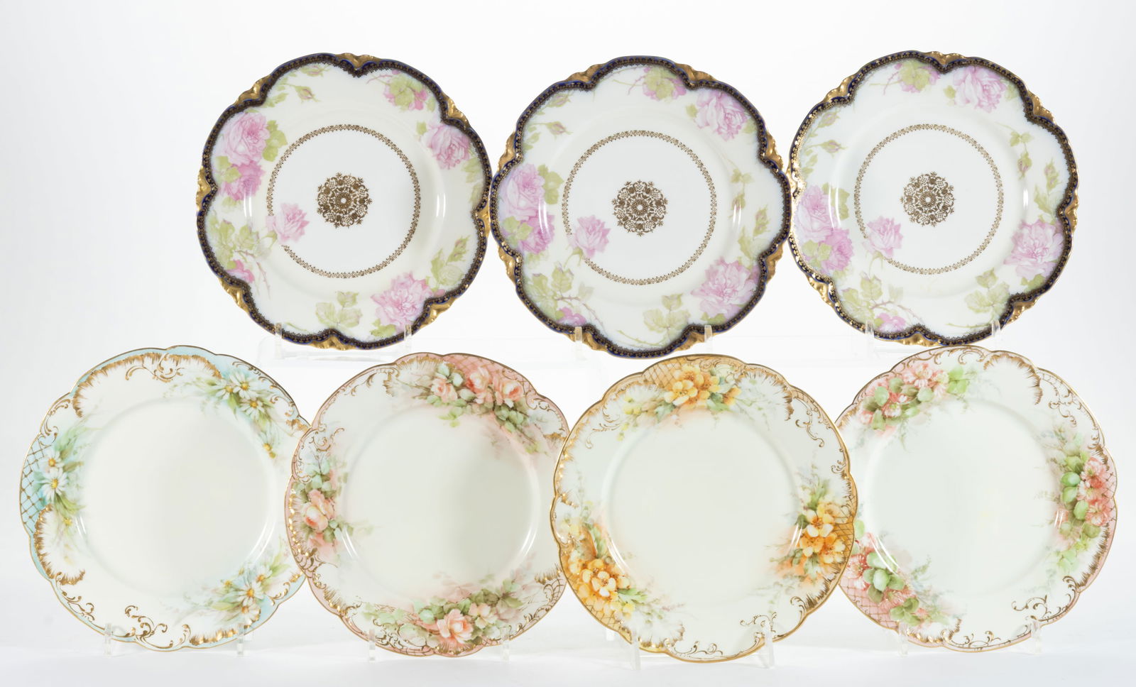 FRENCH HAVILAND LIMOGES PORCELAIN FLORAL MOTIF PLATES, LOT OF SEVEN (1 of 2)