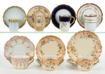 FRENCH LIMOGES PORCELAIN CUP AND SAUCER SETS AND OTHER ARTICLES, LOT OF NINE