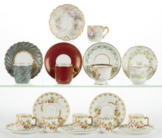FRENCH LIMOGES PORCELAIN DEMITASSE CUP AND SAUCER SETS, LOT OF TEN