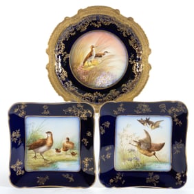 FRENCH LIMOGES PORCELAIN HAND-PAINTED BIRD MOTIF PLATES, LOT OF THREE
