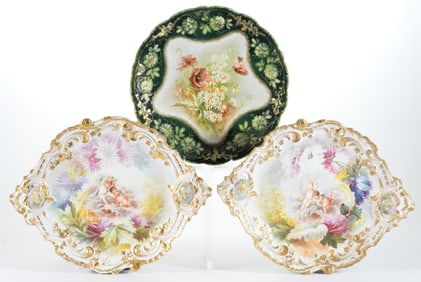 FRENCH LIMOGES PORCELAIN CHARGERS / PLAQUES, LOT OF THREE