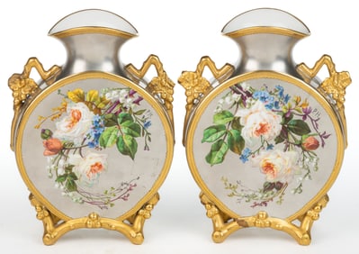 CONTINENTAL PORCELAIN HAND-PAINTED JAPONISME-STYLE VASE PAIR